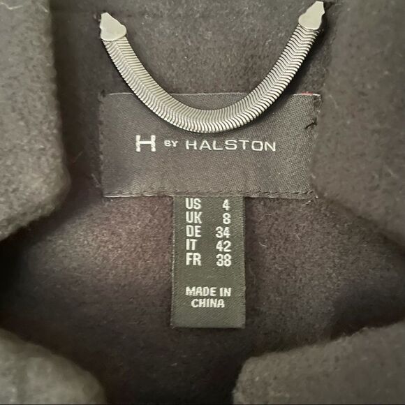 H by HALSTON‎ Women's Snap Front Coat Knee Length Notch Collar Black sz US 4 - Picture 3 of 9